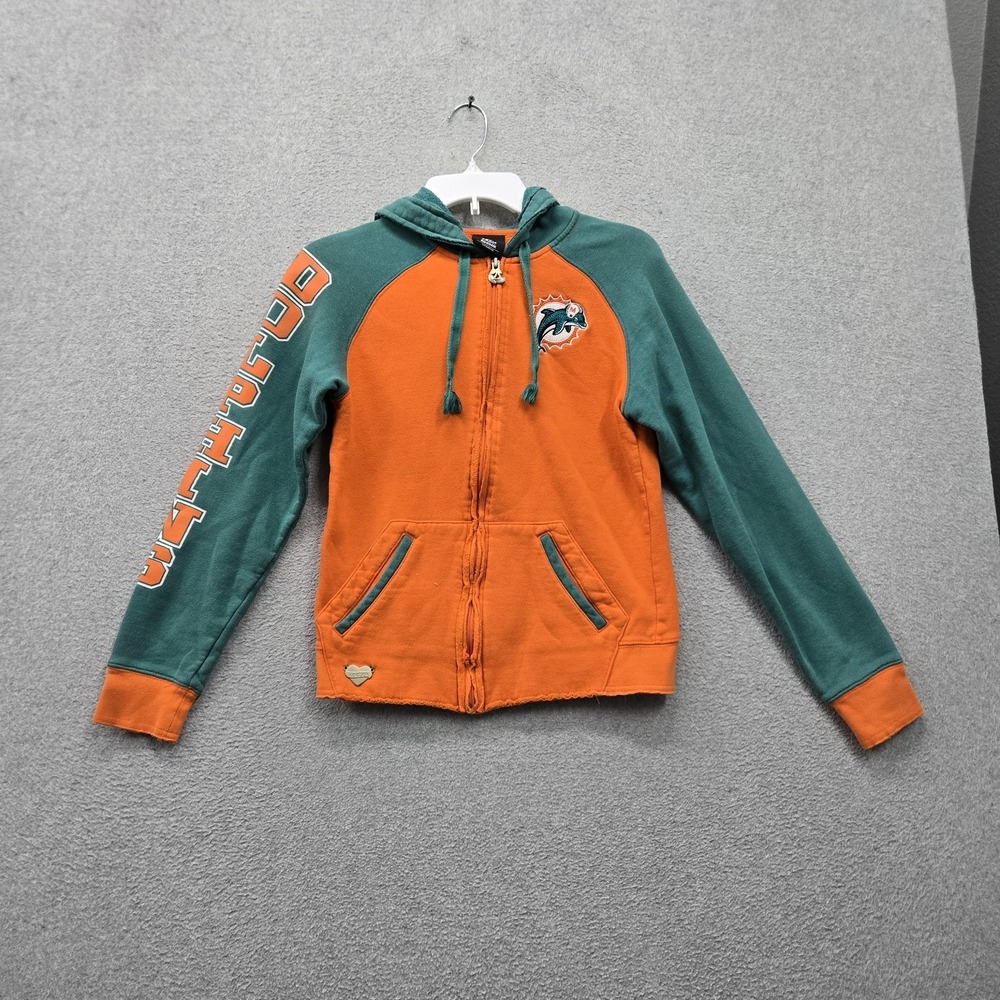 Miami Dolphins Women Hoodie S Orange Colorblock Raglan Team Logo Embroidered
